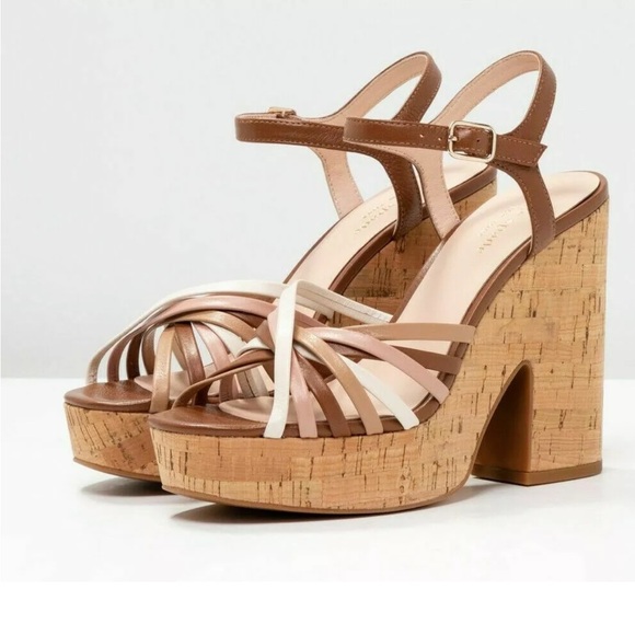 Kate Spade NY Glow Platform Leather Sandal Grain Calf Multi Toast Sz 8M - Picture 2 of 10